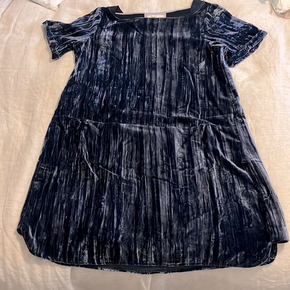 Anthropologie blue velvet mini shift dress size M